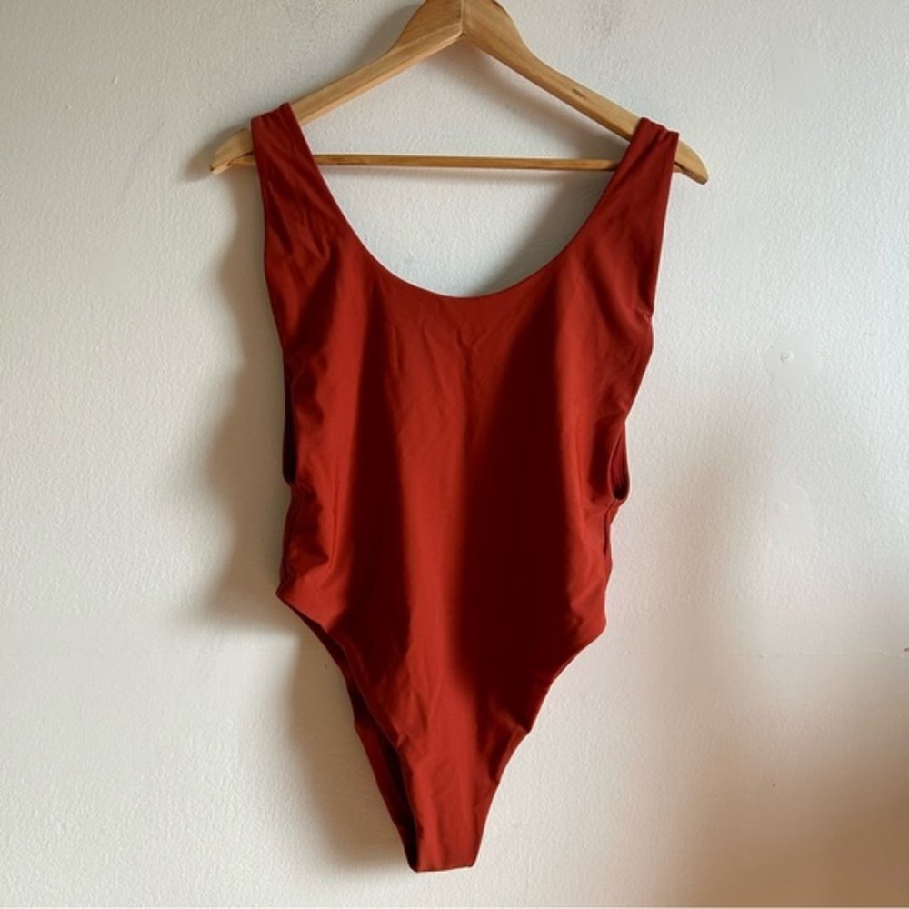 Aerie Orange Red Open Back One Piece Swimsuit